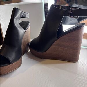 Black Leather Wedge heels